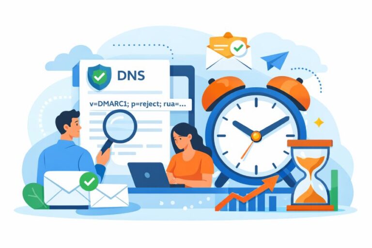 How long after publishing a DMARC DNS record should I expect to see effects on delivery?