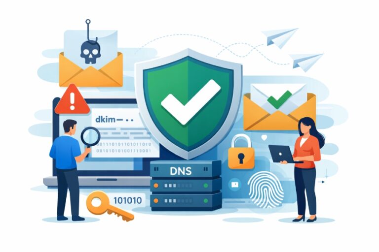 How does a DKIM DNS record protect my domain from email spoofing?