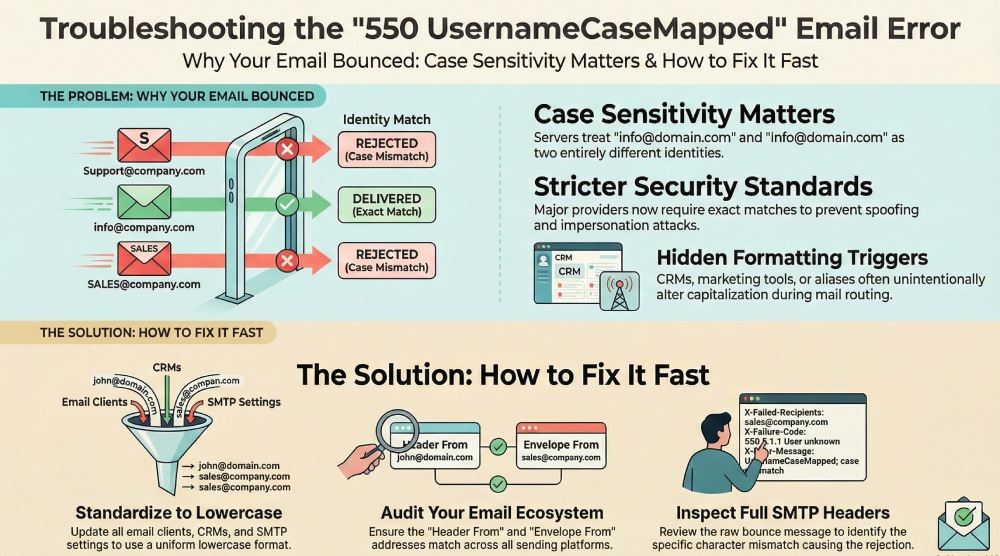 Solving the 550 From Address UsernameCaseMapped Policy Error