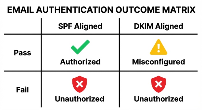 Classify Senders: Correlate DMARC Rows with SPF/DKIM Results